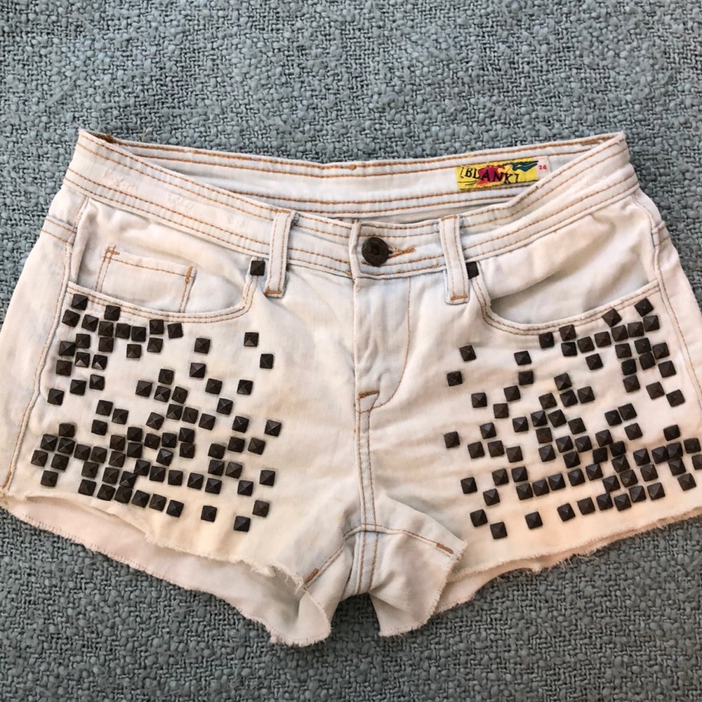 Denim studded shorts